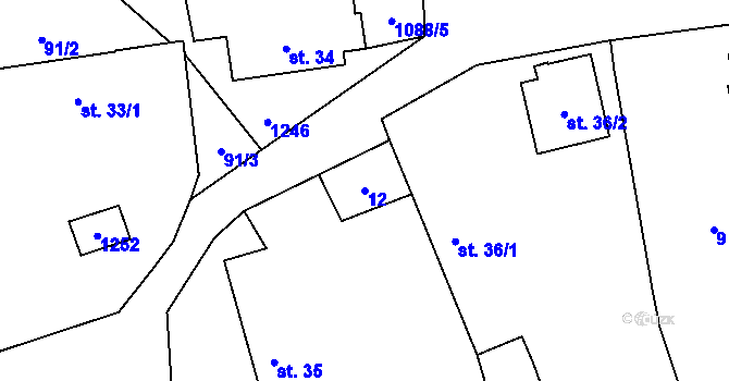 Parcela st. 12 v KÚ Chrbonín, Katastrální mapa