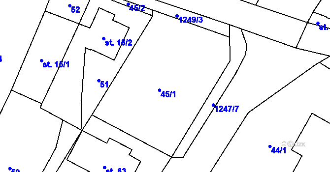 Parcela st. 45 v KÚ Chrbonín, Katastrální mapa