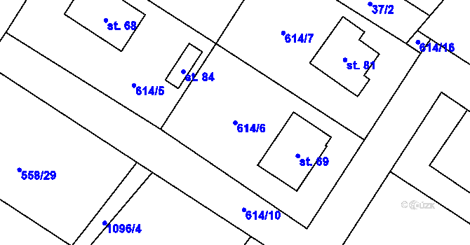 Parcela st. 614/6 v KÚ Chrbonín, Katastrální mapa