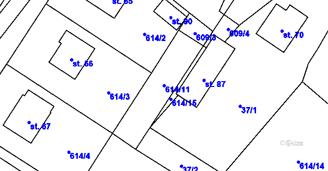 Parcela st. 614/11 v KÚ Chrbonín, Katastrální mapa