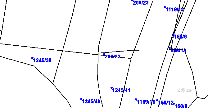 Parcela st. 200/22 v KÚ Chrbonín, Katastrální mapa