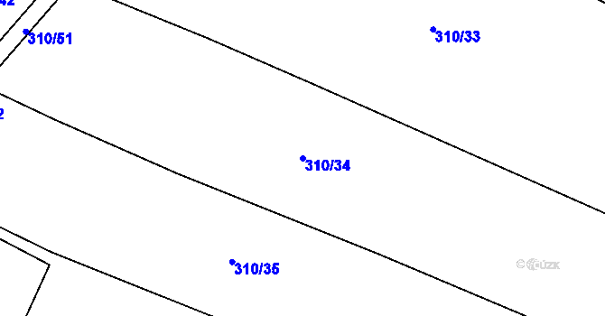 Parcela st. 310/34 v KÚ Chrbonín, Katastrální mapa