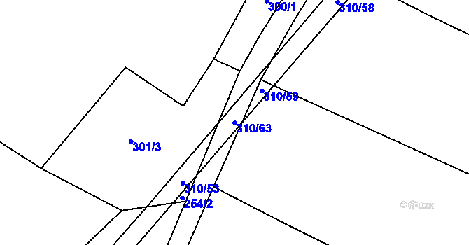 Parcela st. 310/63 v KÚ Chrbonín, Katastrální mapa