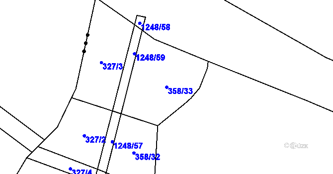 Parcela st. 358/33 v KÚ Chrbonín, Katastrální mapa