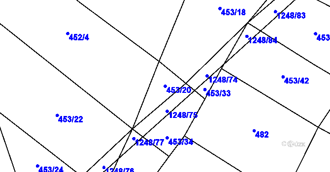 Parcela st. 453/20 v KÚ Chrbonín, Katastrální mapa