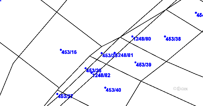 Parcela st. 453/25 v KÚ Chrbonín, Katastrální mapa