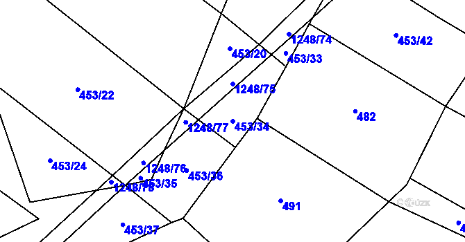 Parcela st. 453/34 v KÚ Chrbonín, Katastrální mapa