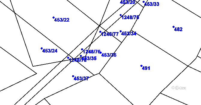 Parcela st. 453/36 v KÚ Chrbonín, Katastrální mapa