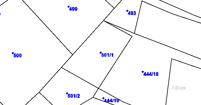 Parcela st. 501/1 v KÚ Chrbonín, Katastrální mapa
