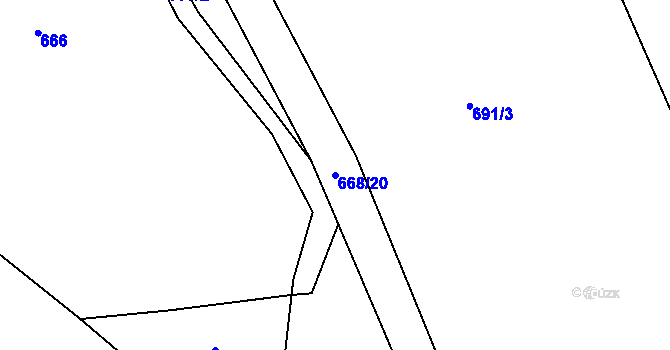 Parcela st. 668/20 v KÚ Chrbonín, Katastrální mapa