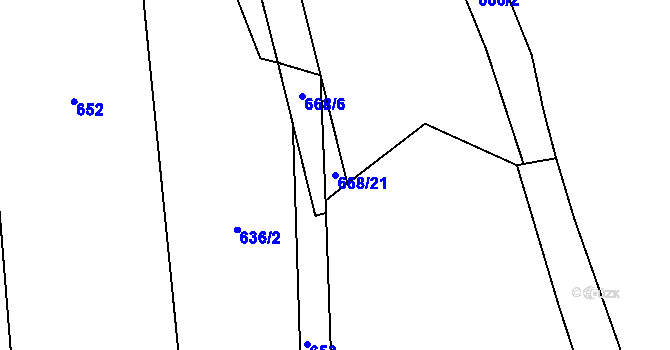 Parcela st. 668/21 v KÚ Chrbonín, Katastrální mapa