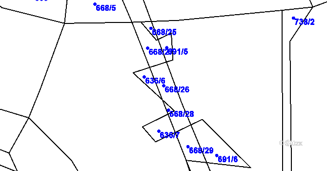 Parcela st. 668/26 v KÚ Chrbonín, Katastrální mapa
