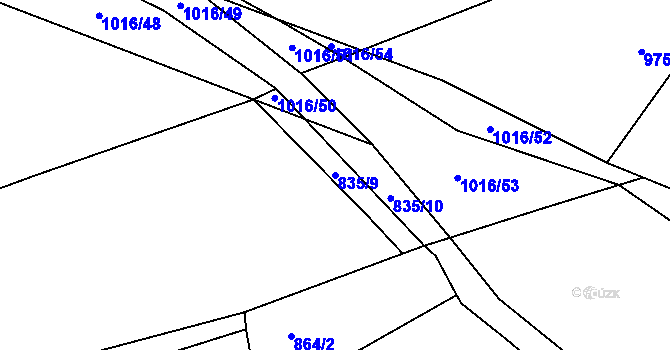 Parcela st. 835/9 v KÚ Chrbonín, Katastrální mapa