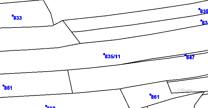 Parcela st. 835/11 v KÚ Chrbonín, Katastrální mapa