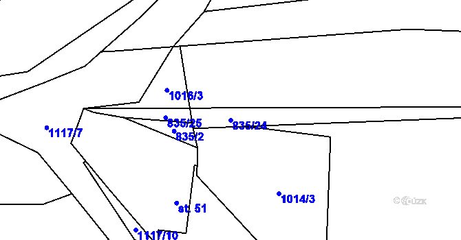 Parcela st. 835/24 v KÚ Chrbonín, Katastrální mapa