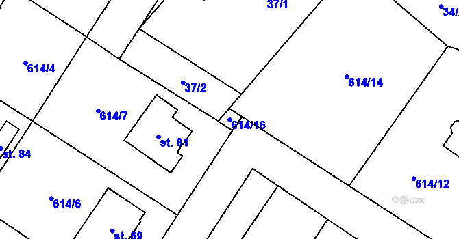 Parcela st. 614/16 v KÚ Chrbonín, Katastrální mapa
