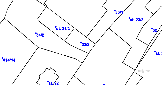 Parcela st. 33/2 v KÚ Chrbonín, Katastrální mapa
