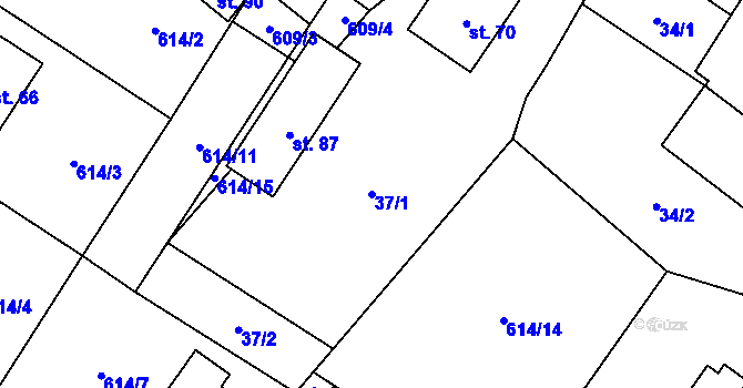 Parcela st. 37/1 v KÚ Chrbonín, Katastrální mapa