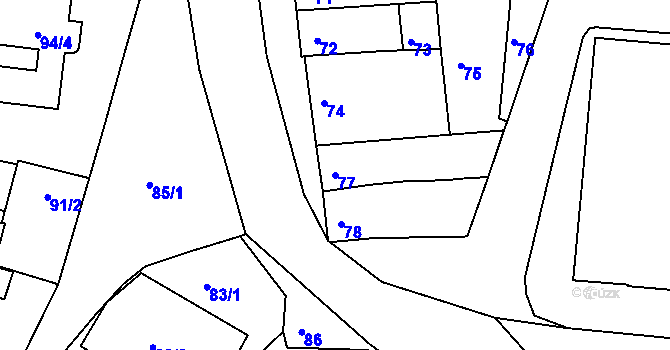 Parcela st. 77 v KÚ Chrlice, Katastrální mapa