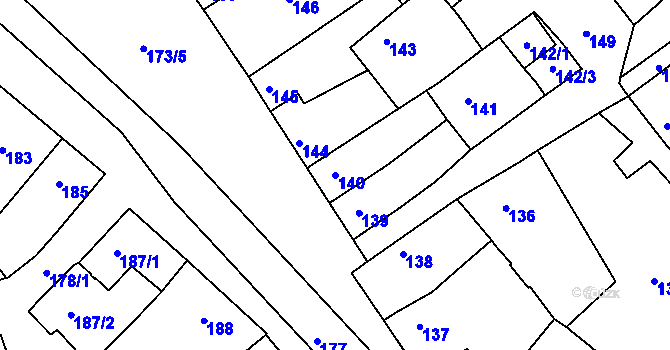 Parcela st. 140 v KÚ Chrlice, Katastrální mapa