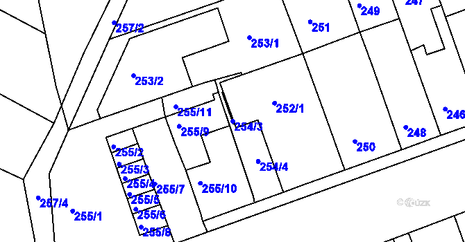 Parcela st. 254/3 v KÚ Chrlice, Katastrální mapa