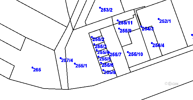 Parcela st. 255/4 v KÚ Chrlice, Katastrální mapa