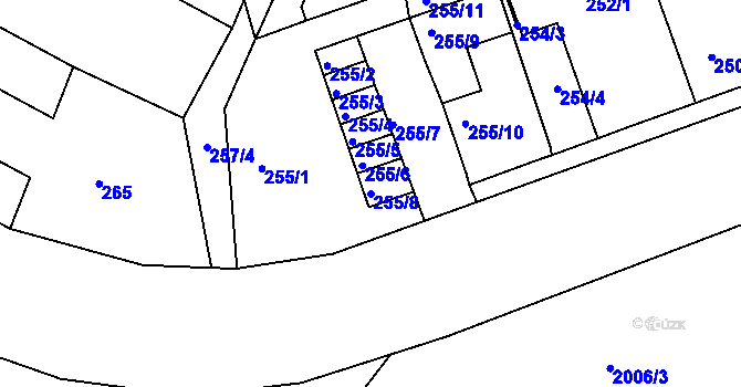 Parcela st. 255/8 v KÚ Chrlice, Katastrální mapa