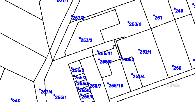 Parcela st. 255/11 v KÚ Chrlice, Katastrální mapa