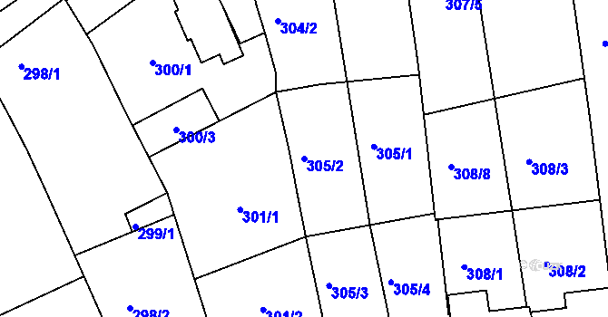 Parcela st. 305/2 v KÚ Chrlice, Katastrální mapa