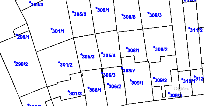 Parcela st. 305/4 v KÚ Chrlice, Katastrální mapa
