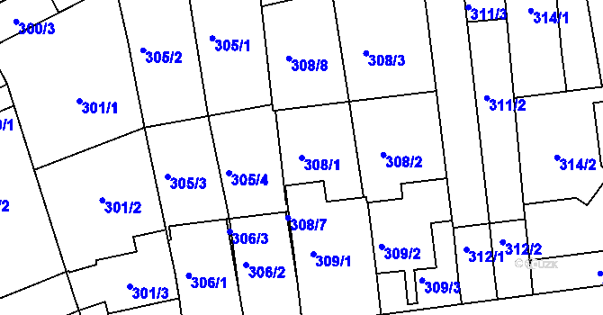 Parcela st. 308/1 v KÚ Chrlice, Katastrální mapa