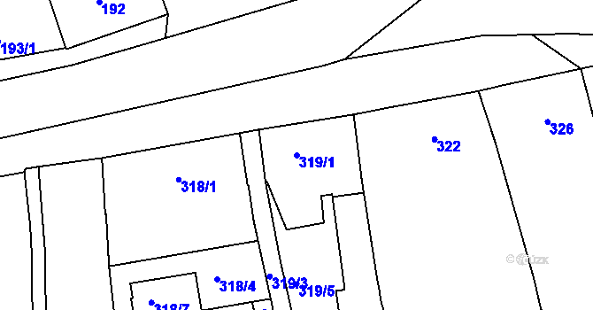 Parcela st. 319/1 v KÚ Chrlice, Katastrální mapa