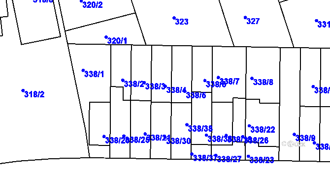 Parcela st. 338/4 v KÚ Chrlice, Katastrální mapa