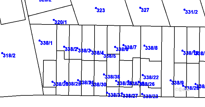 Parcela st. 338/5 v KÚ Chrlice, Katastrální mapa