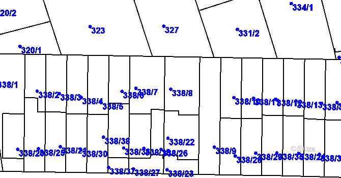Parcela st. 338/8 v KÚ Chrlice, Katastrální mapa