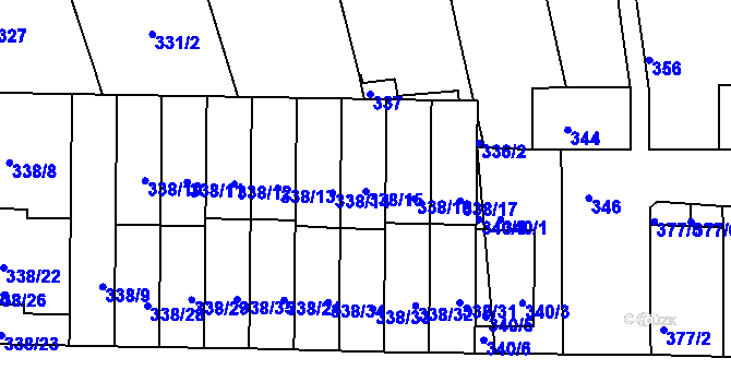 Parcela st. 338/15 v KÚ Chrlice, Katastrální mapa