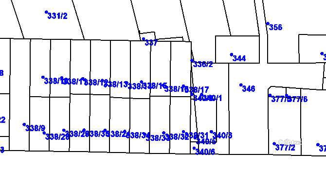 Parcela st. 338/16 v KÚ Chrlice, Katastrální mapa