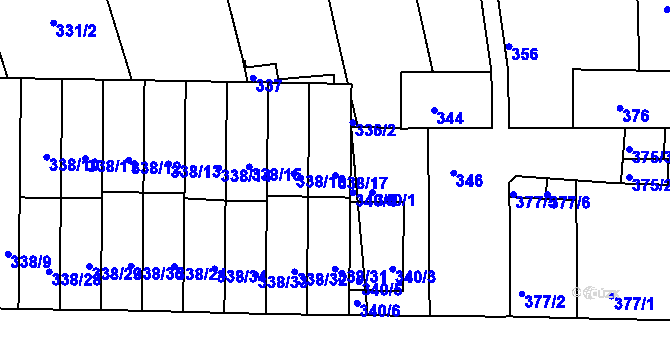 Parcela st. 338/17 v KÚ Chrlice, Katastrální mapa