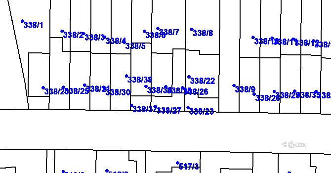 Parcela st. 338/18 v KÚ Chrlice, Katastrální mapa