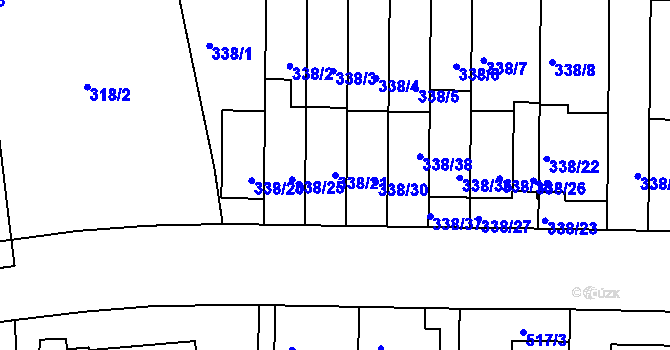 Parcela st. 338/21 v KÚ Chrlice, Katastrální mapa