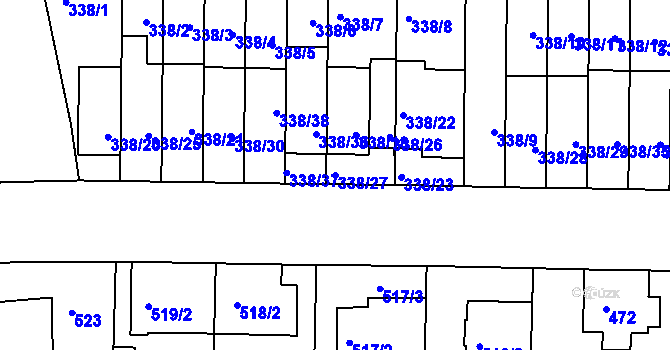 Parcela st. 338/27 v KÚ Chrlice, Katastrální mapa