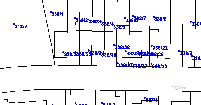 Parcela st. 338/30 v KÚ Chrlice, Katastrální mapa