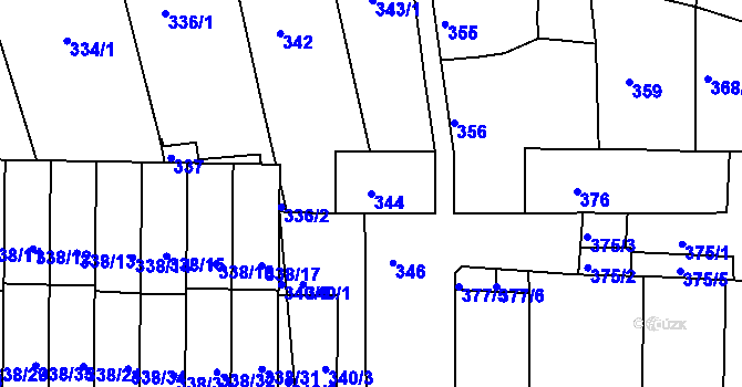Parcela st. 344 v KÚ Chrlice, Katastrální mapa