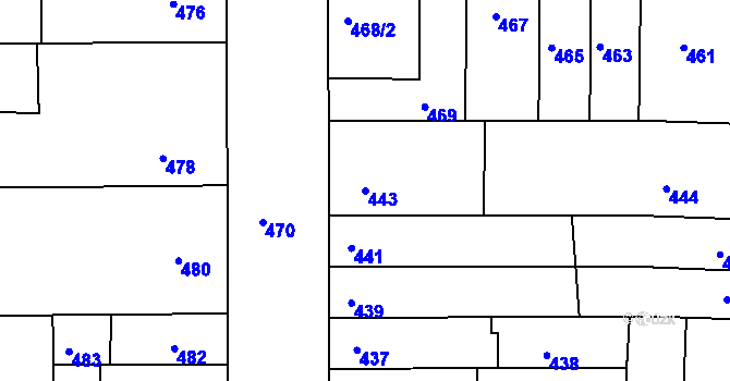 Parcela st. 443 v KÚ Chrlice, Katastrální mapa