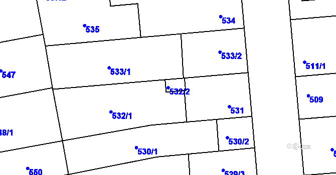 Parcela st. 532/2 v KÚ Chrlice, Katastrální mapa