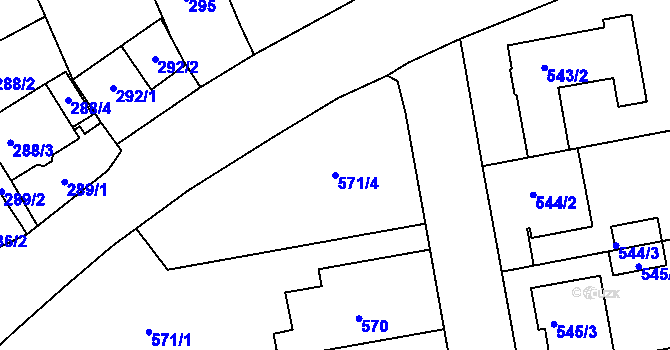 Parcela st. 571/4 v KÚ Chrlice, Katastrální mapa