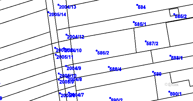 Parcela st. 586/2 v KÚ Chrlice, Katastrální mapa