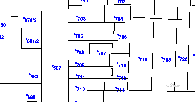Parcela st. 707 v KÚ Chrlice, Katastrální mapa