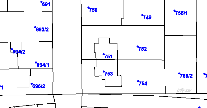 Parcela st. 751 v KÚ Chrlice, Katastrální mapa