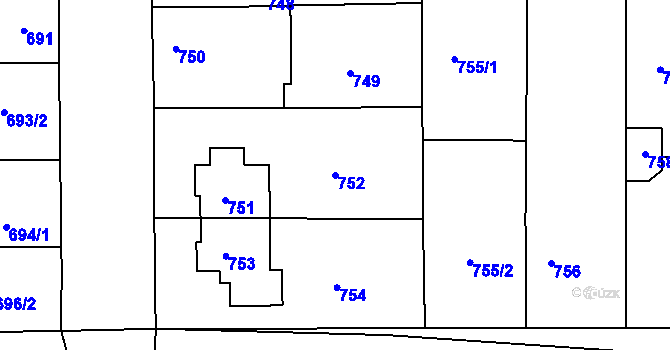 Parcela st. 752 v KÚ Chrlice, Katastrální mapa